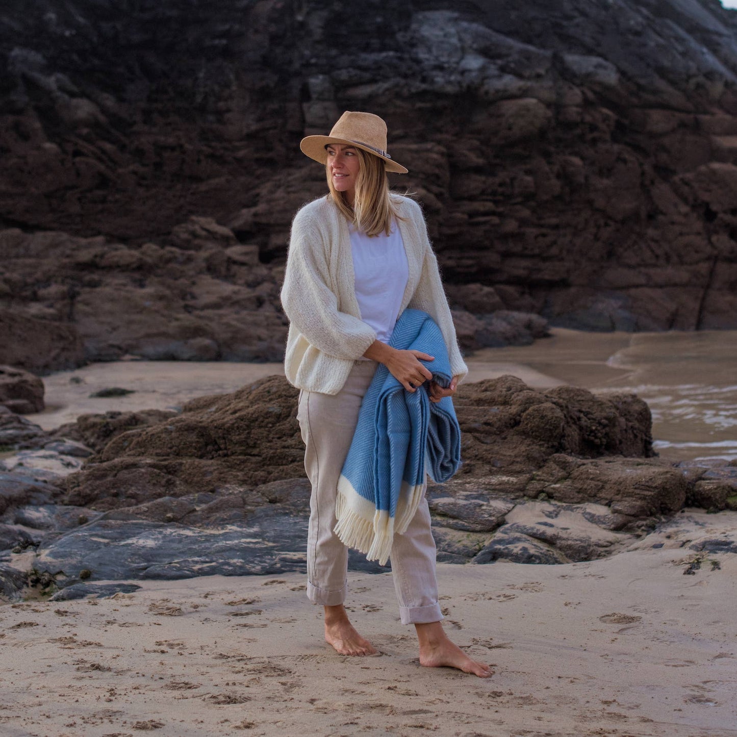 Dusky blue herringbone wool blanket