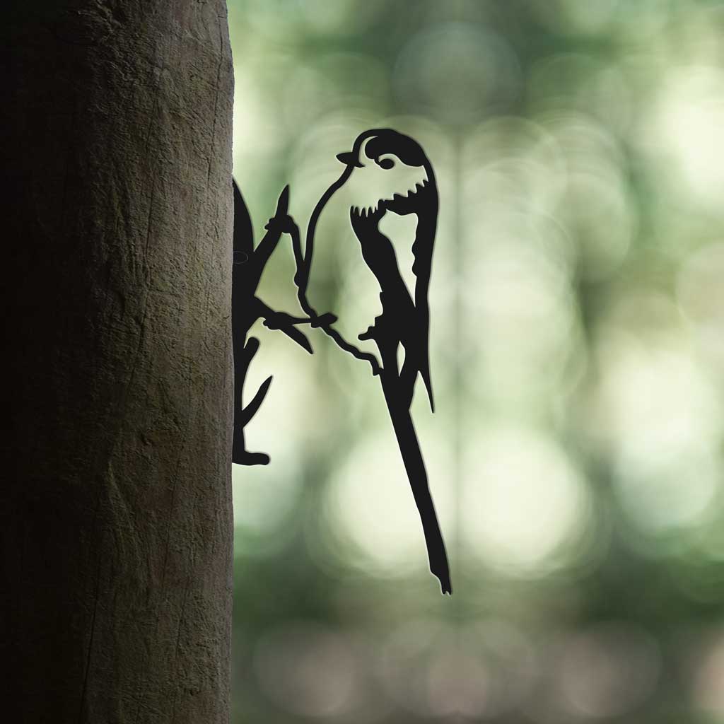 Steel long-tailed tit garden silhouette