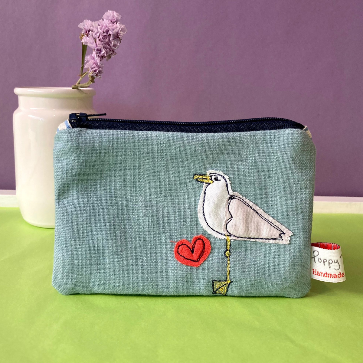 Embroidered seagull purse