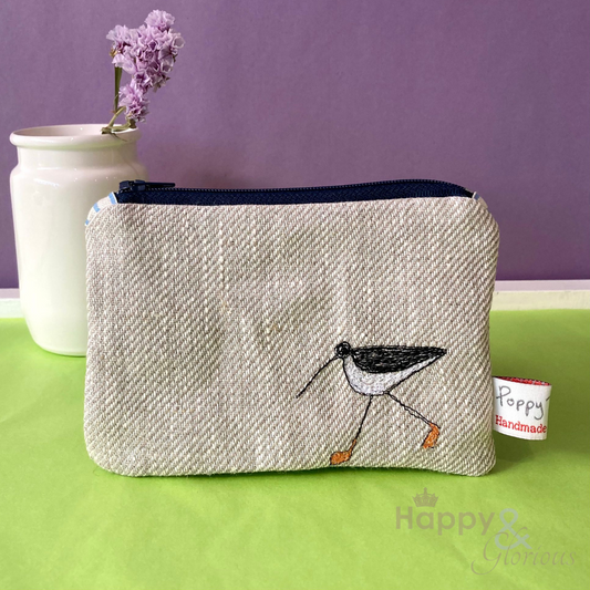 Embroidered oystercatcher purse