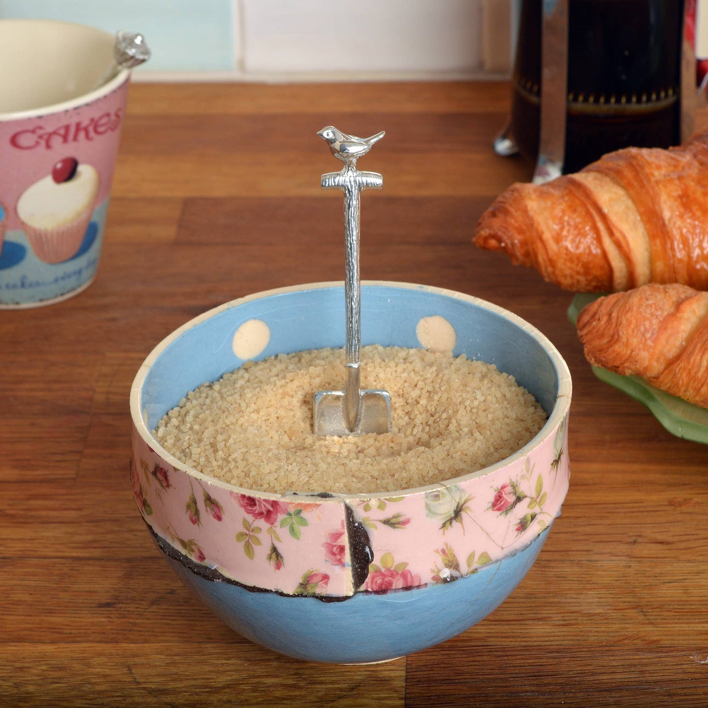 Pewter robin on a spade sugar spoon