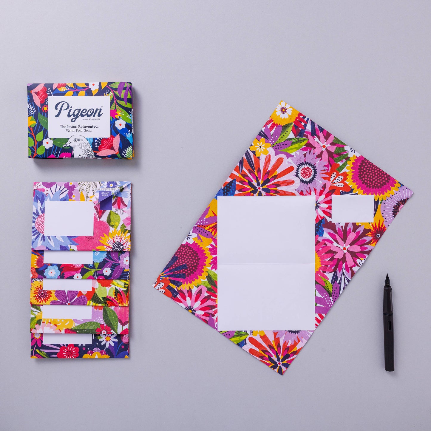 Floral Fantasia Pigeon - pack of 6 folding letters