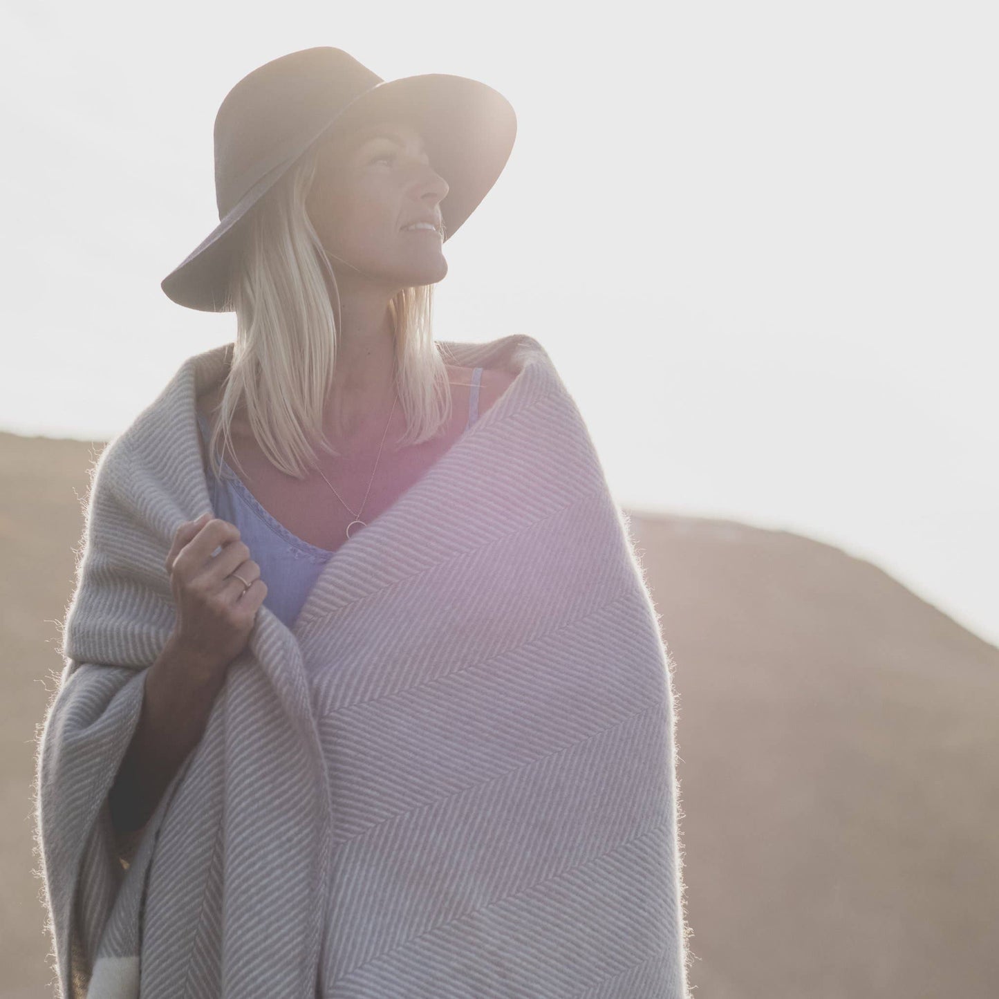 Harbour grey herringbone wool blanket