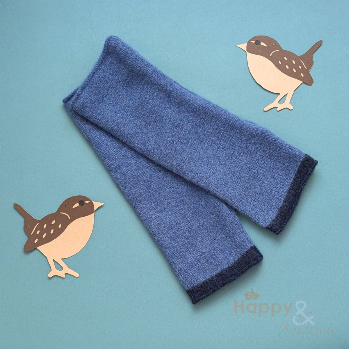 Denim blue felted merino wool wristwarmer gloves