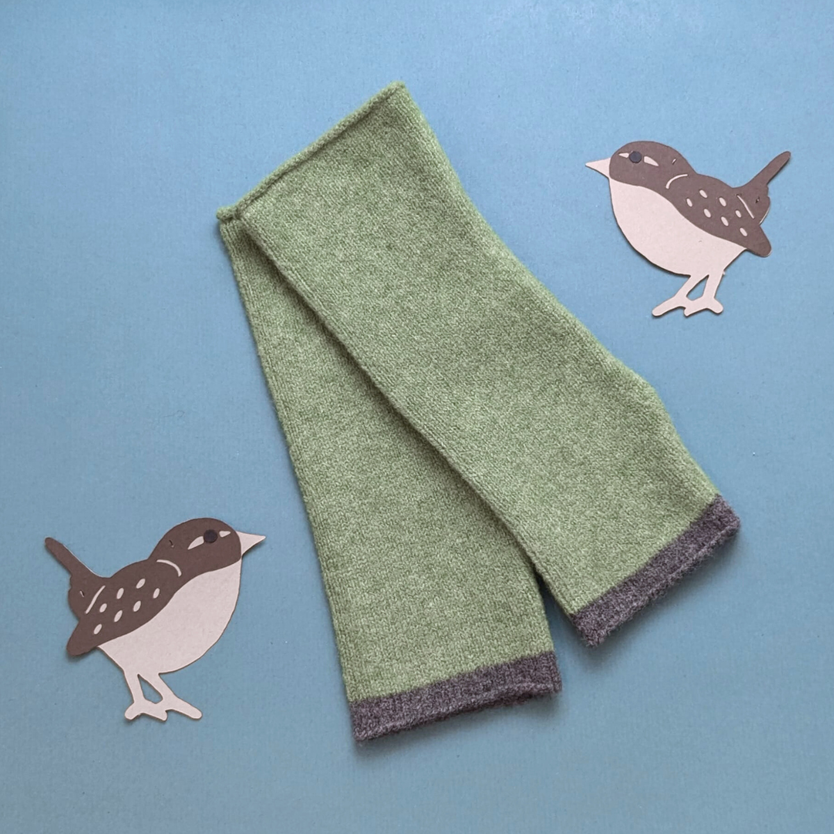 Light green felted merino wool wristwarmer gloves