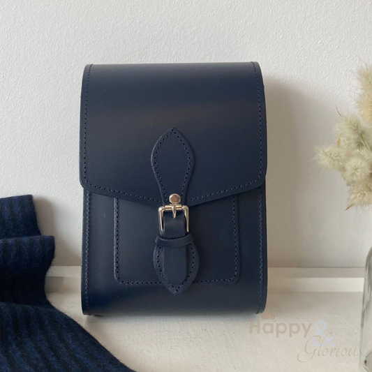 Handmade navy leather festival bag