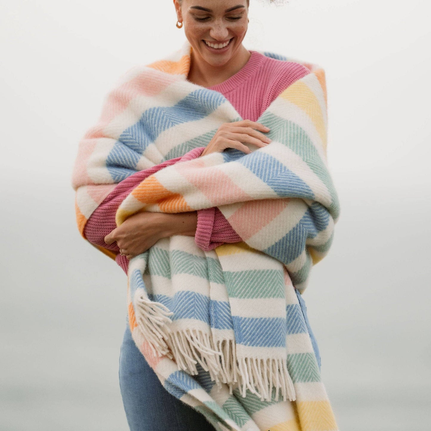 Candy stripe herringbone wool blanket