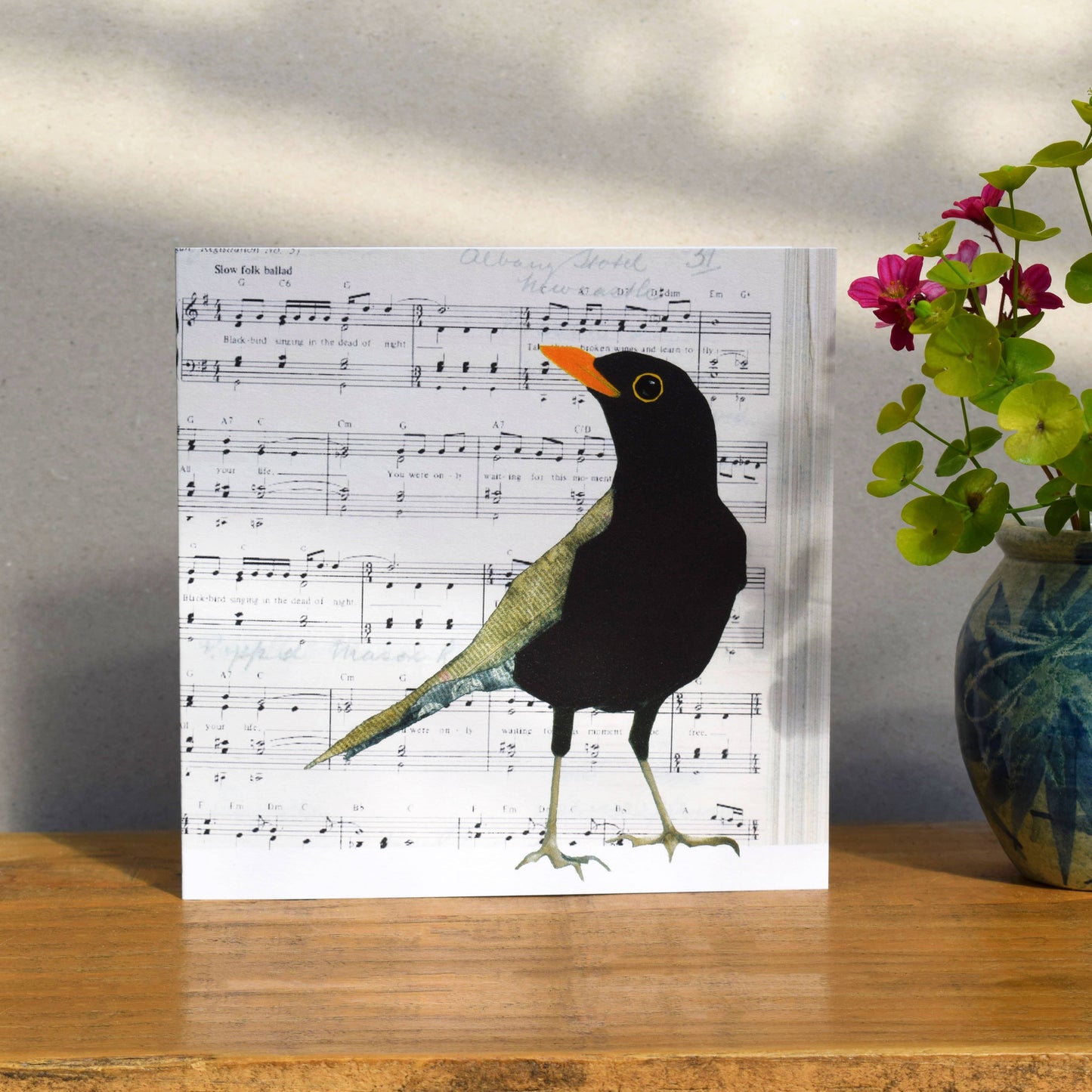 Blackbird on sheet music card