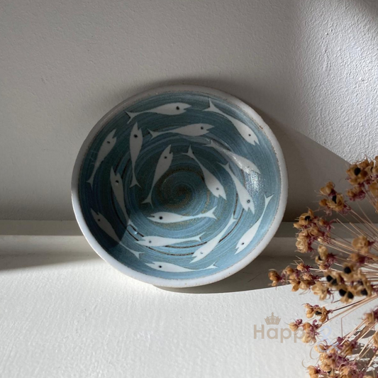 Handmade fishes stoneware dipping bowl