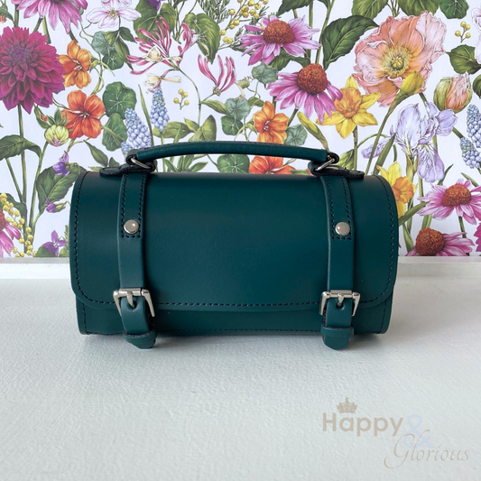 Handmade pine green leather bowler bag