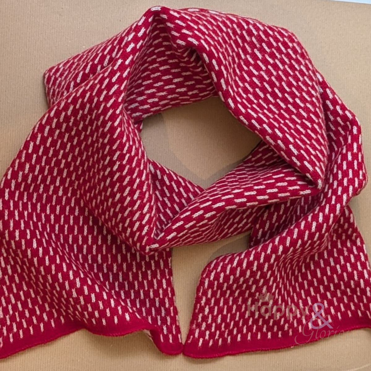 Cherry red geometric felted merino wool scarf