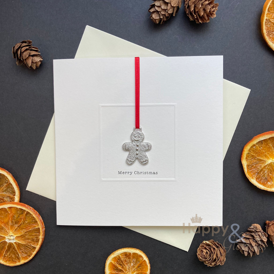 Pewter gingerbread man keepsake Christmas card
