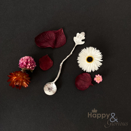 Tiny pewter oak leaf salt spoon