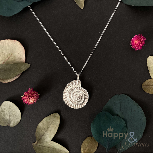 Pewter & sterling silver ammonite necklace