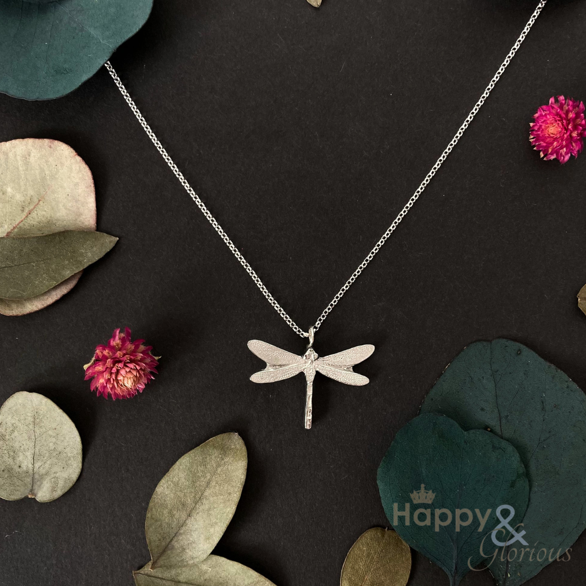 Pewter & sterling silver dragonfly necklace