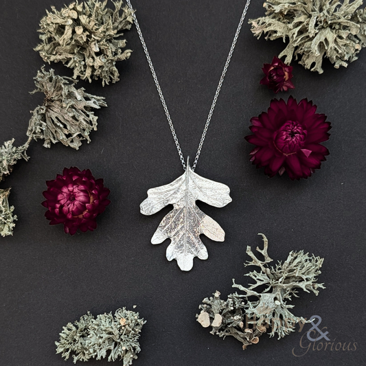 Pewter & sterling silver hawthorn leaf necklace