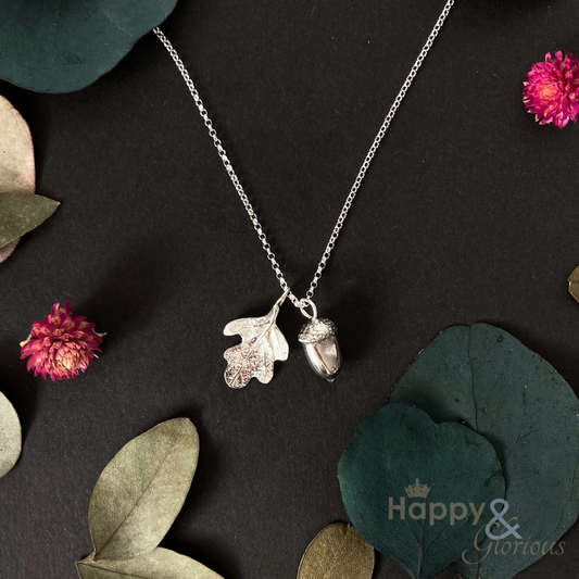 Pewter & sterling silver acorn & oak leaf necklace