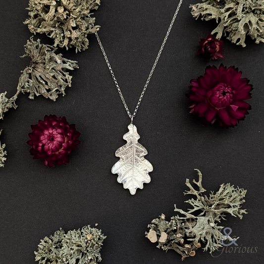 Pewter & sterling silver oak leaf necklace