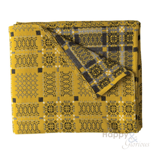 Gorse yellow 'Knot Garden' pure lambswool throw by Melin Tregwynt