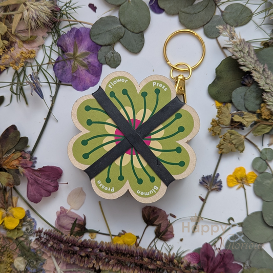 Flower press keyring - greens & yellows