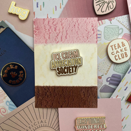 Neopolitan ice cream appreciation positive pin badge