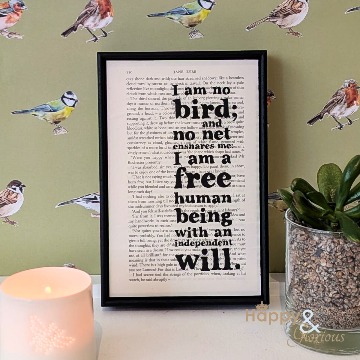 'I am no bird' Jane Eyre framed book quote