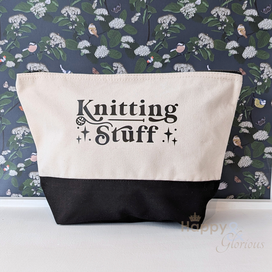 'Knitting stuff' cotton zip purse