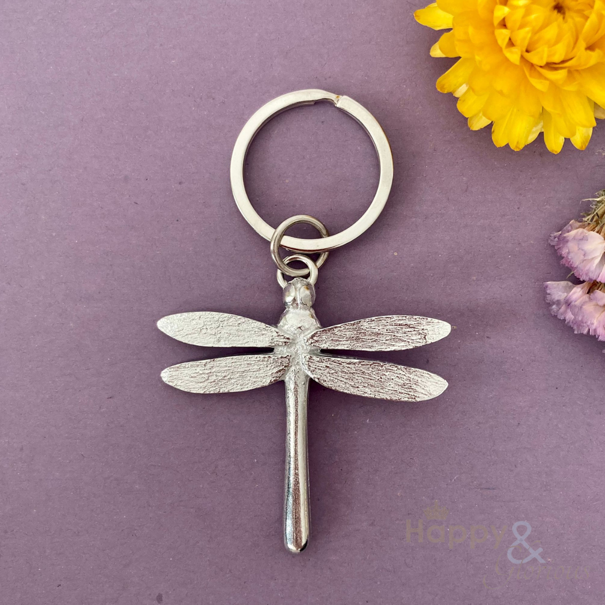 Pewter dragonfly keyring - handmade by Lancaster & Gibbings