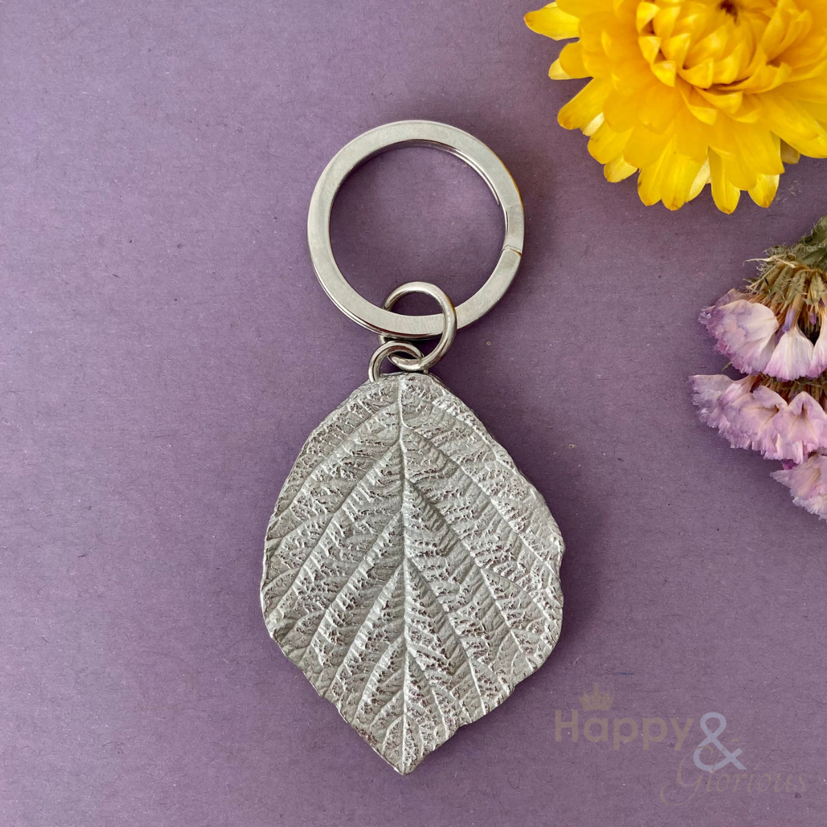 Pewter leaf keyring - handmade by Lancaster & Gibbings