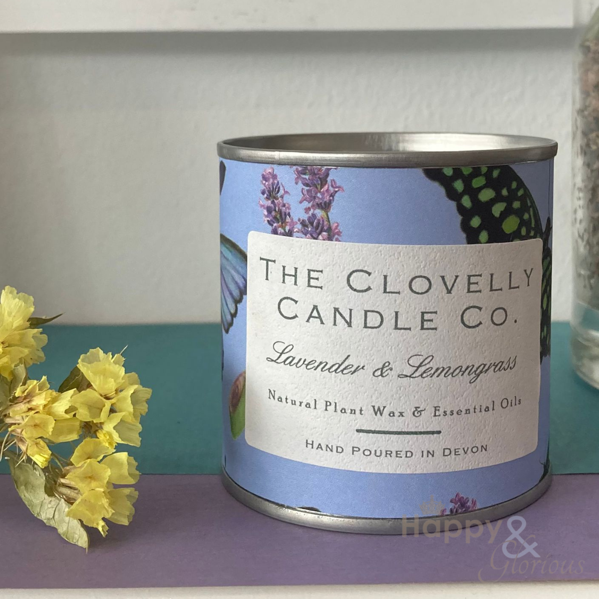 Clovelly lavender & lemongrass essential oil candle in tin
