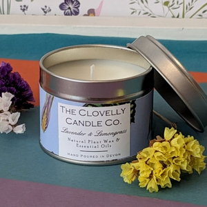 Clovelly lavender & lemongrass essential oil candle in tin