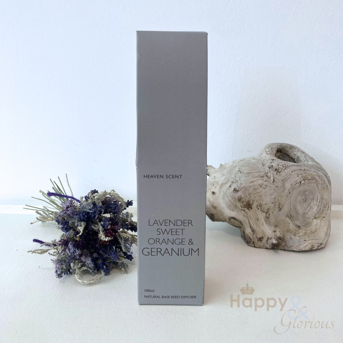 Lavender, sweet orange & geranium reed diffuser in amber glass bottle