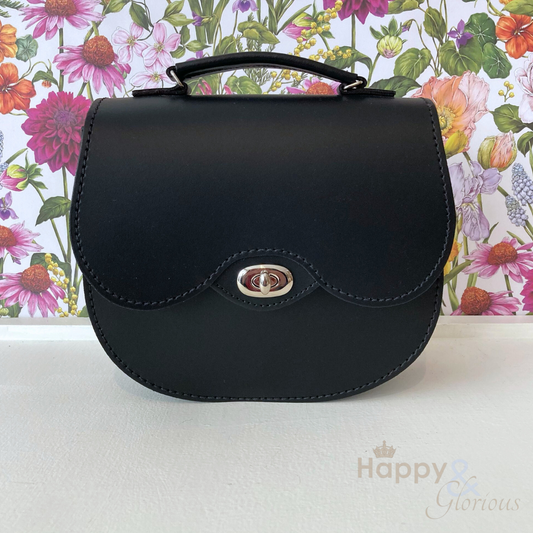 Handmade black leather twist lock saddle bag
