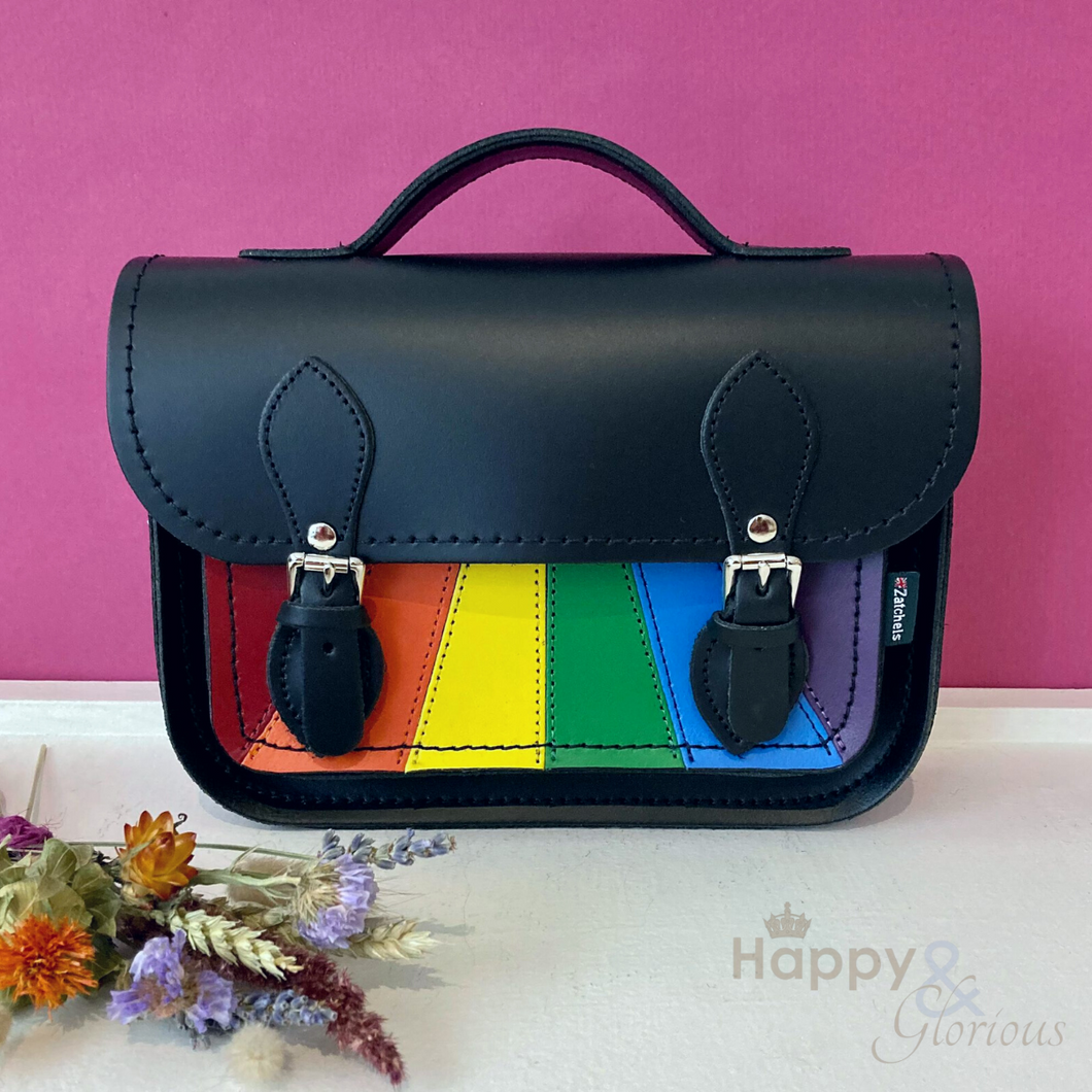 Rainbow leather midi satchel
