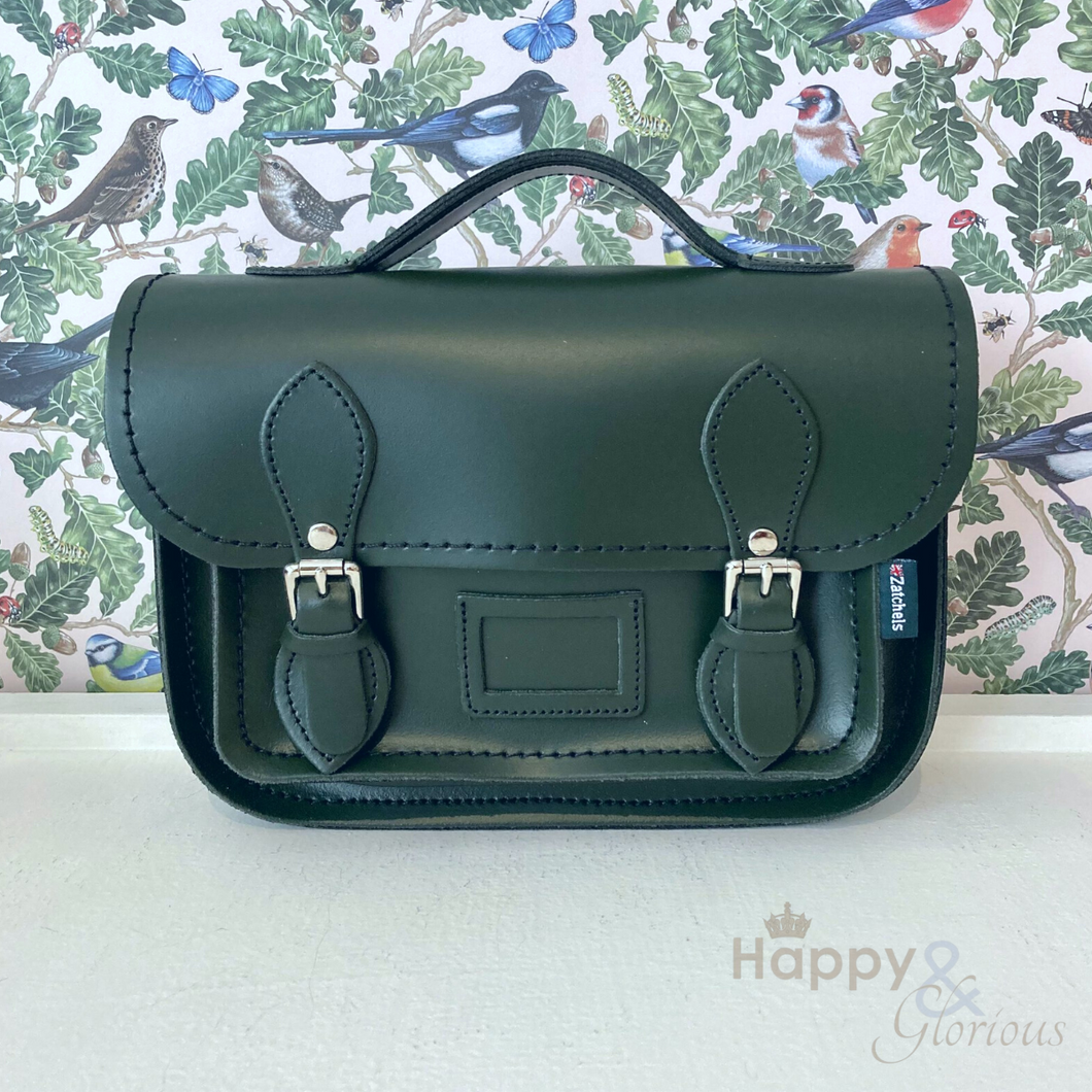 Forest green leather midi satchel