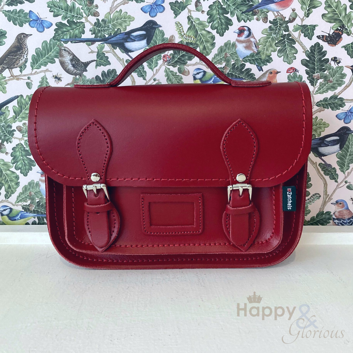 Red leather midi satchel