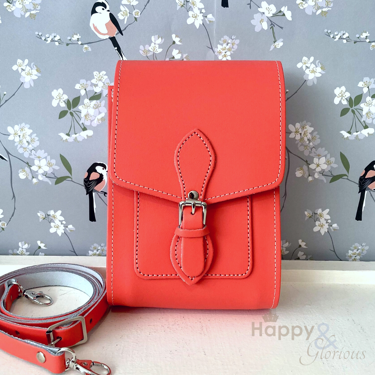 Handmade coral leather festival bag