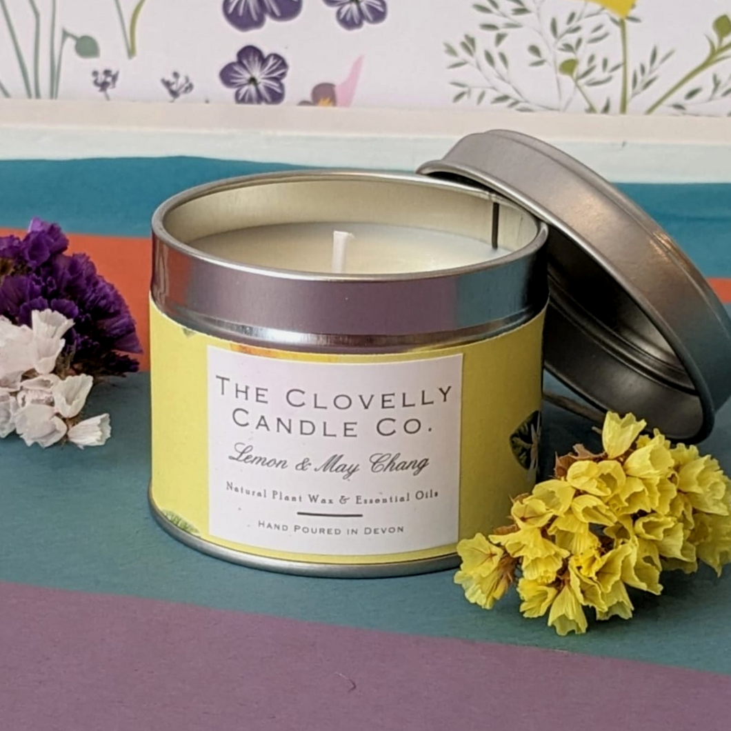Clovelly Lemon & May Chang essential oil candle in tin