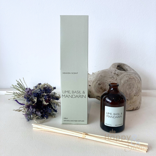 Lime basil & mandarin reed diffuser in amber glass bottle
