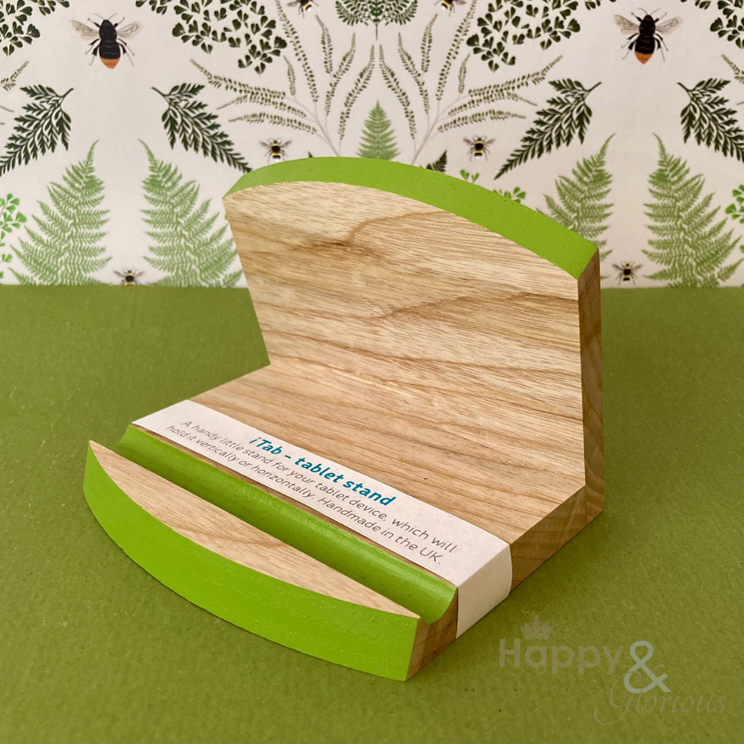 Lime green iTab wooden tablet stand