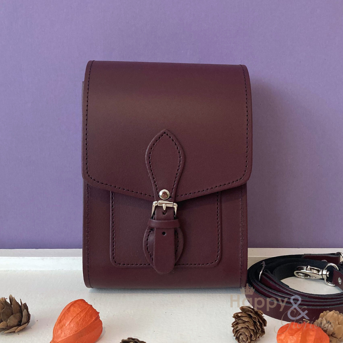 Handmade marsala red leather festival bag