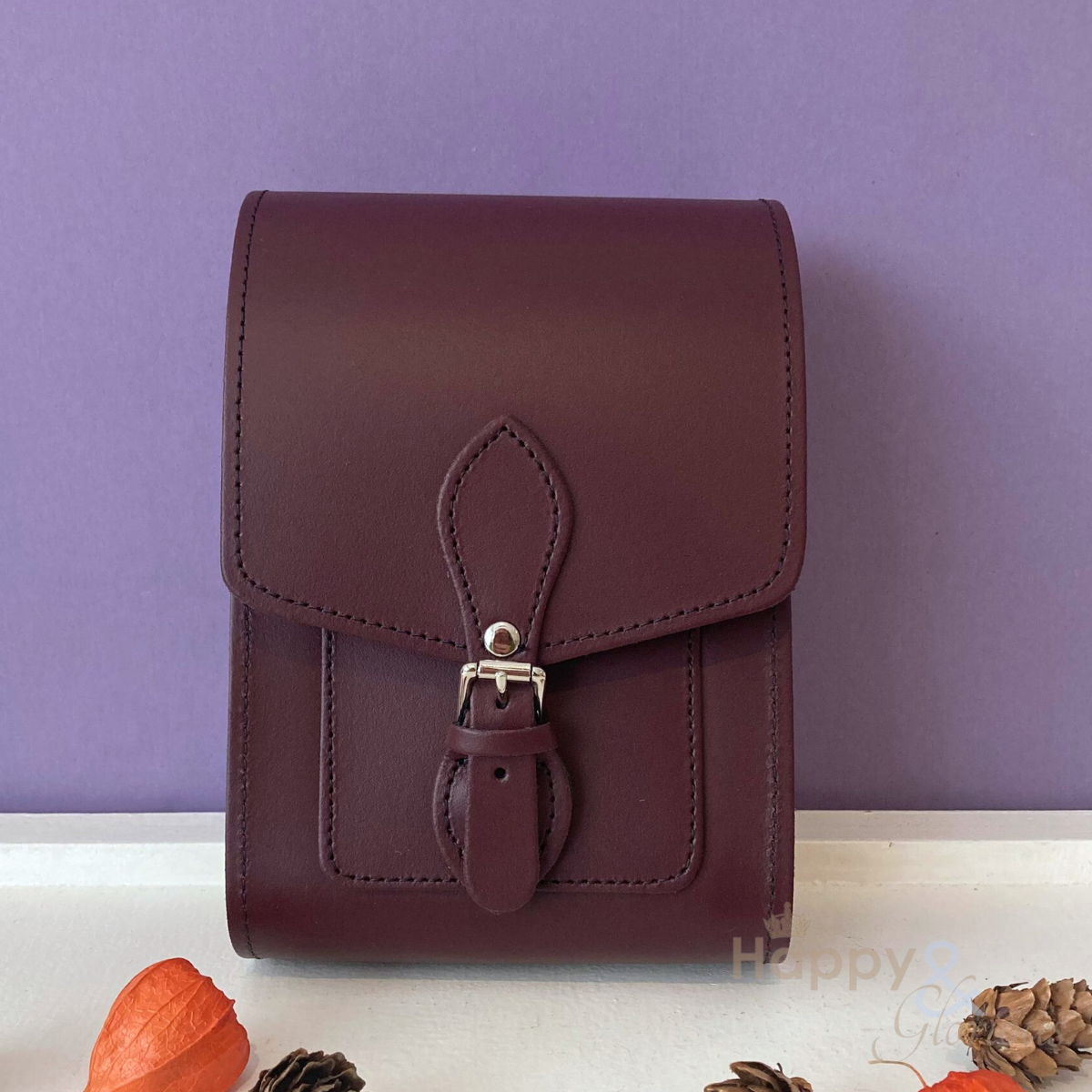 Handmade marsala red leather festival bag