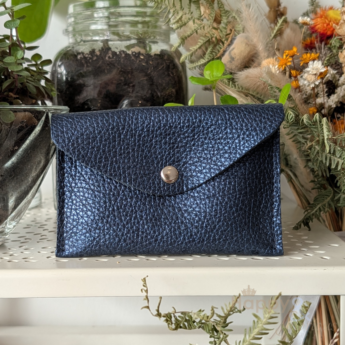 Metallic leather envelope coin purse