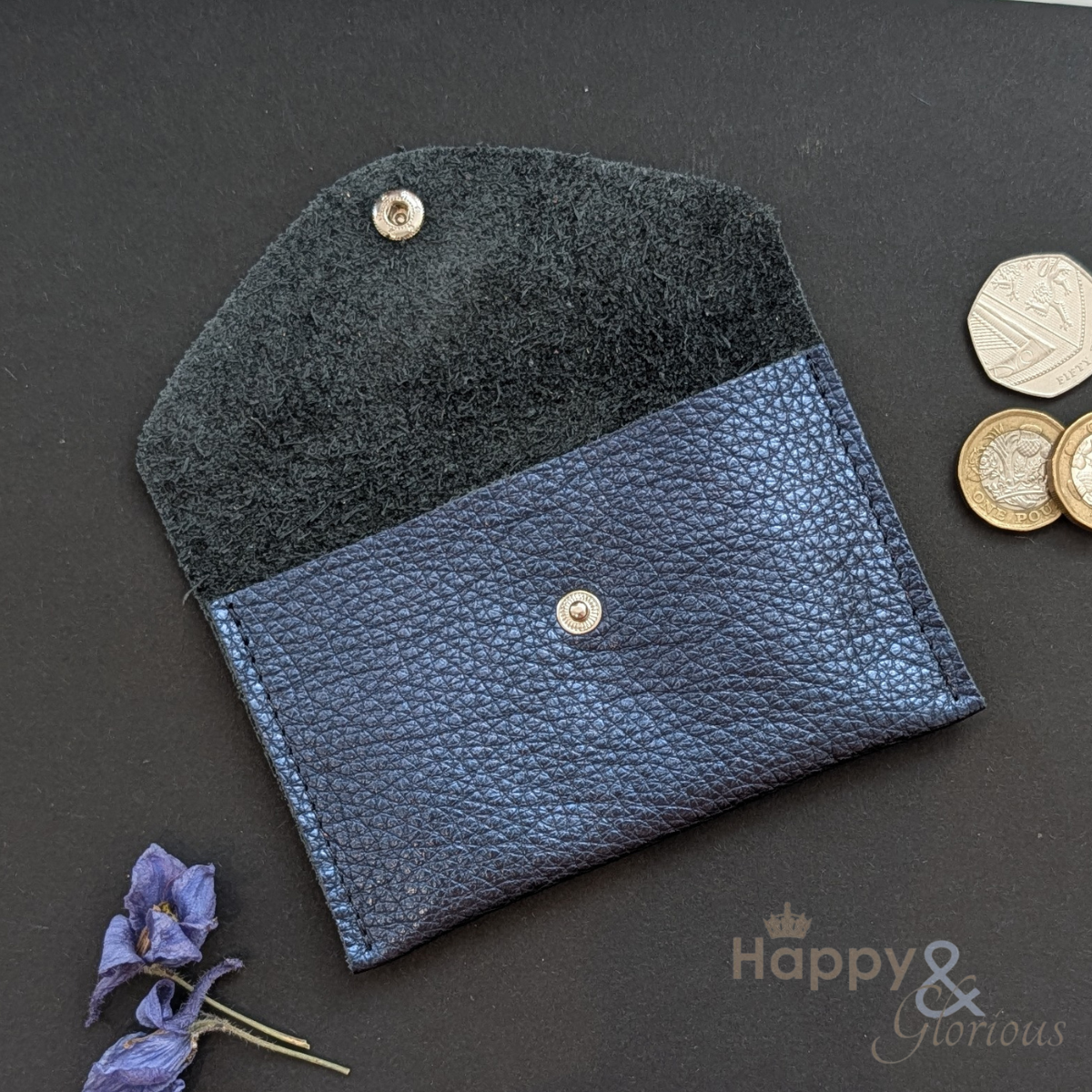 Metallic leather envelope coin purse