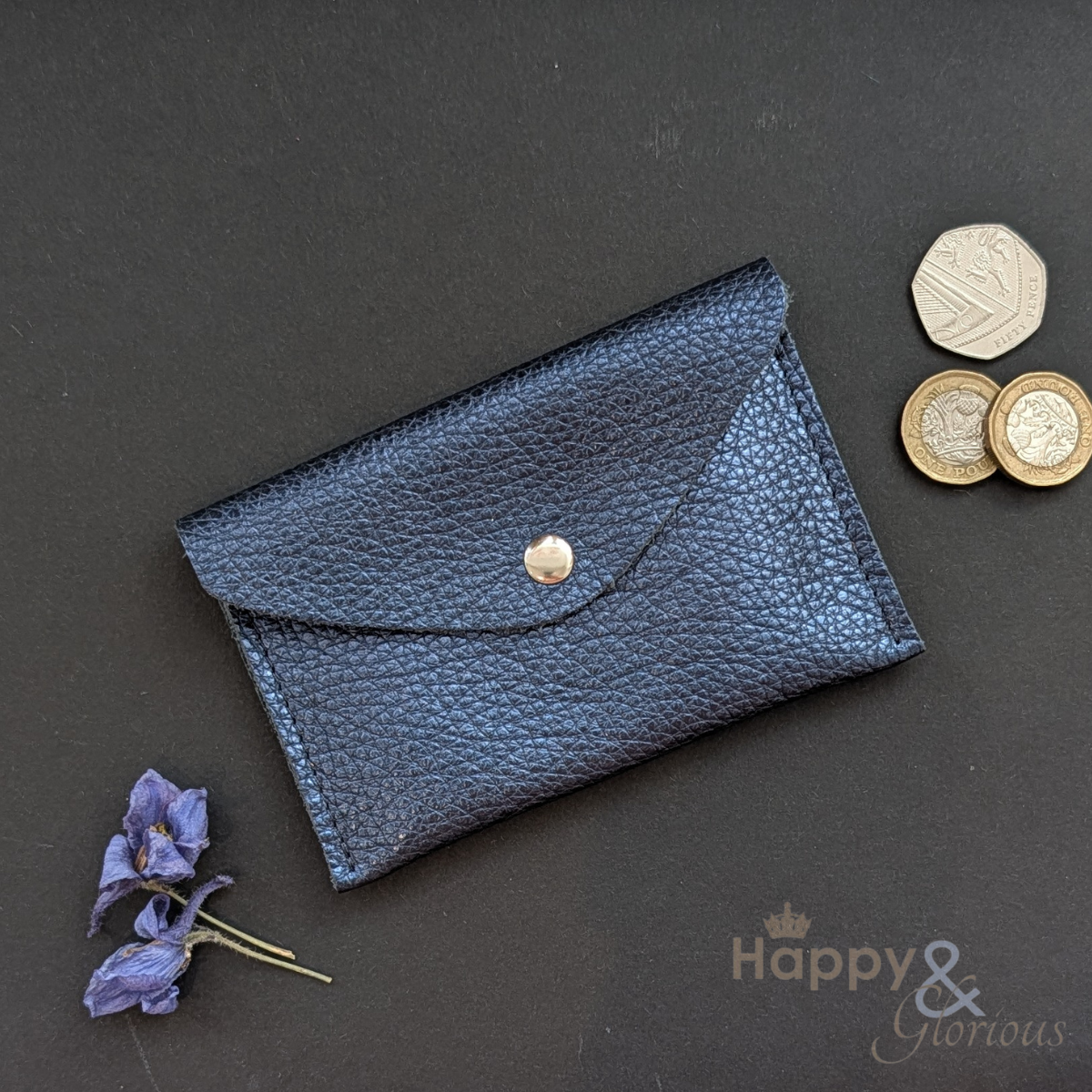 Metallic leather envelope coin purse