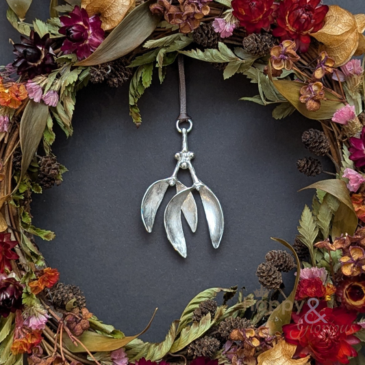 Pewter mistletoe Christmas tree decoration - handmade by Lancaster & Gibbings