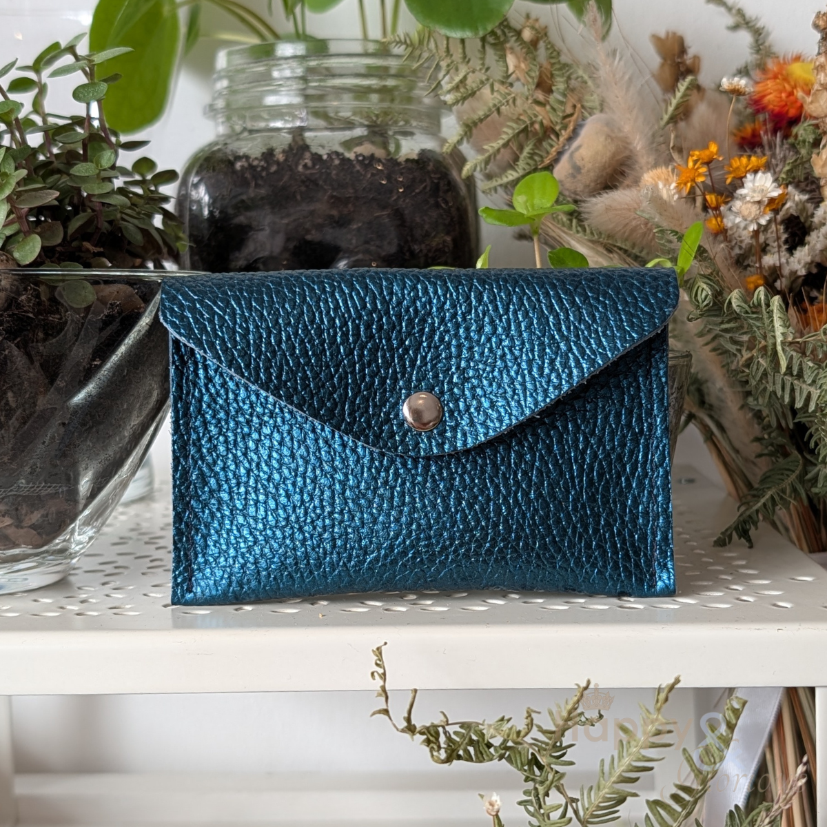 Metallic leather envelope coin purse