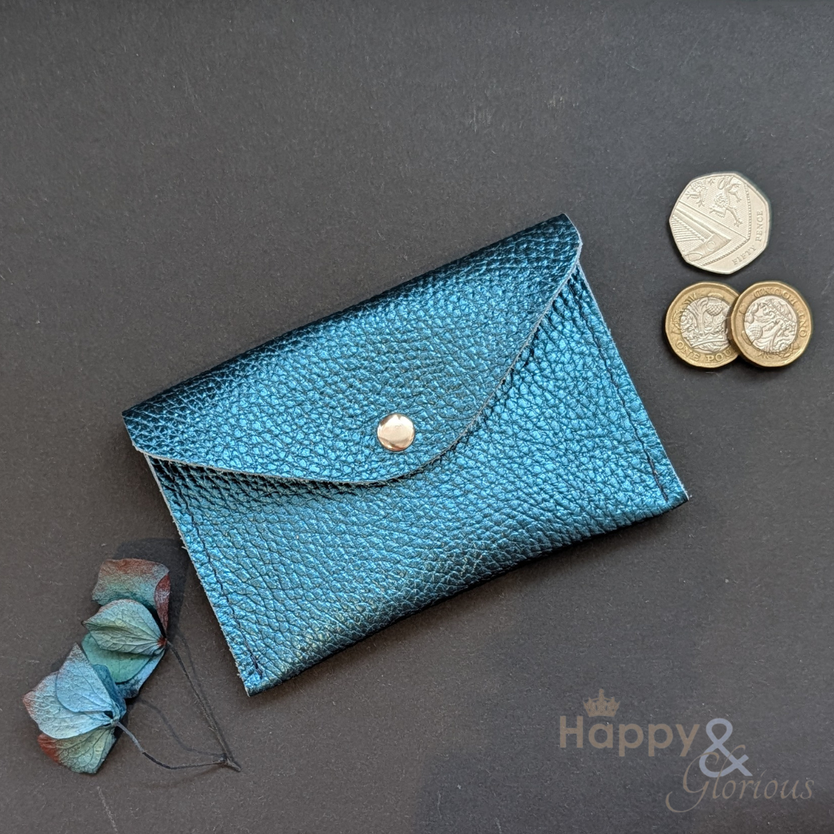 Metallic leather envelope coin purse