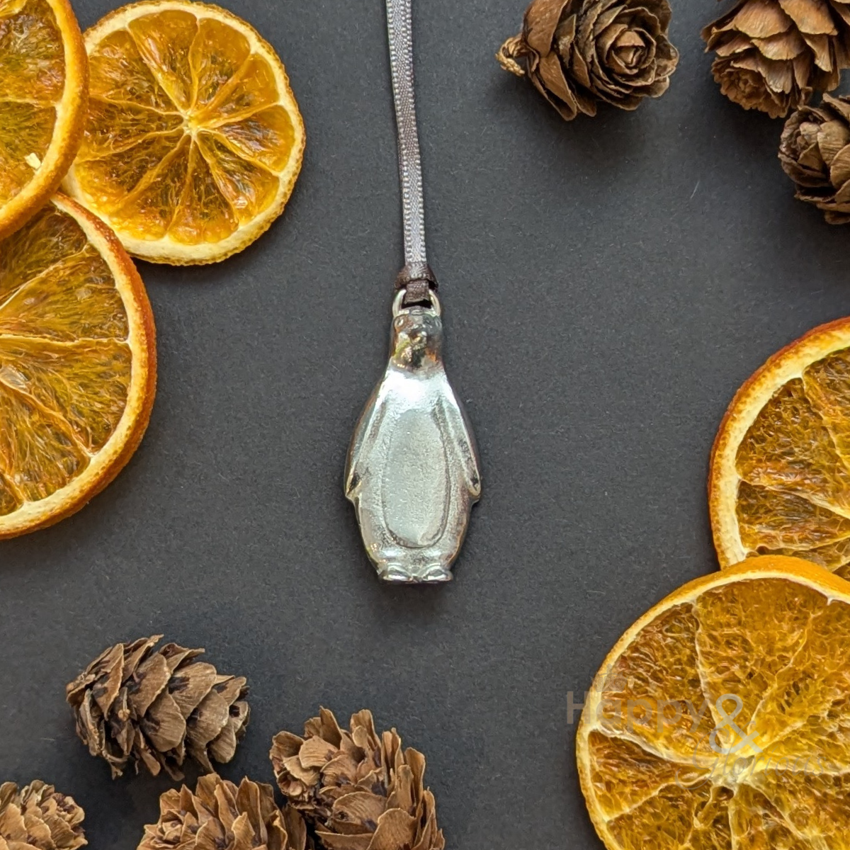 Pewter penguin Christmas tree decoration - handmade by Lancaster & Gibbings