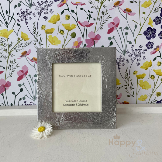 Pewter 'allium flowers' 3.5" square frame by Lancaster & Gibbings